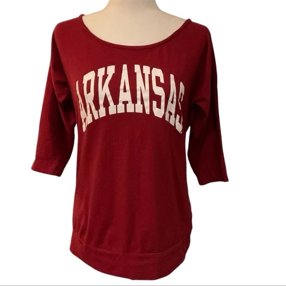 Knights Apparel Arkansas Razorbacks Women's Off-Shoulder Tshirt Red Size Large